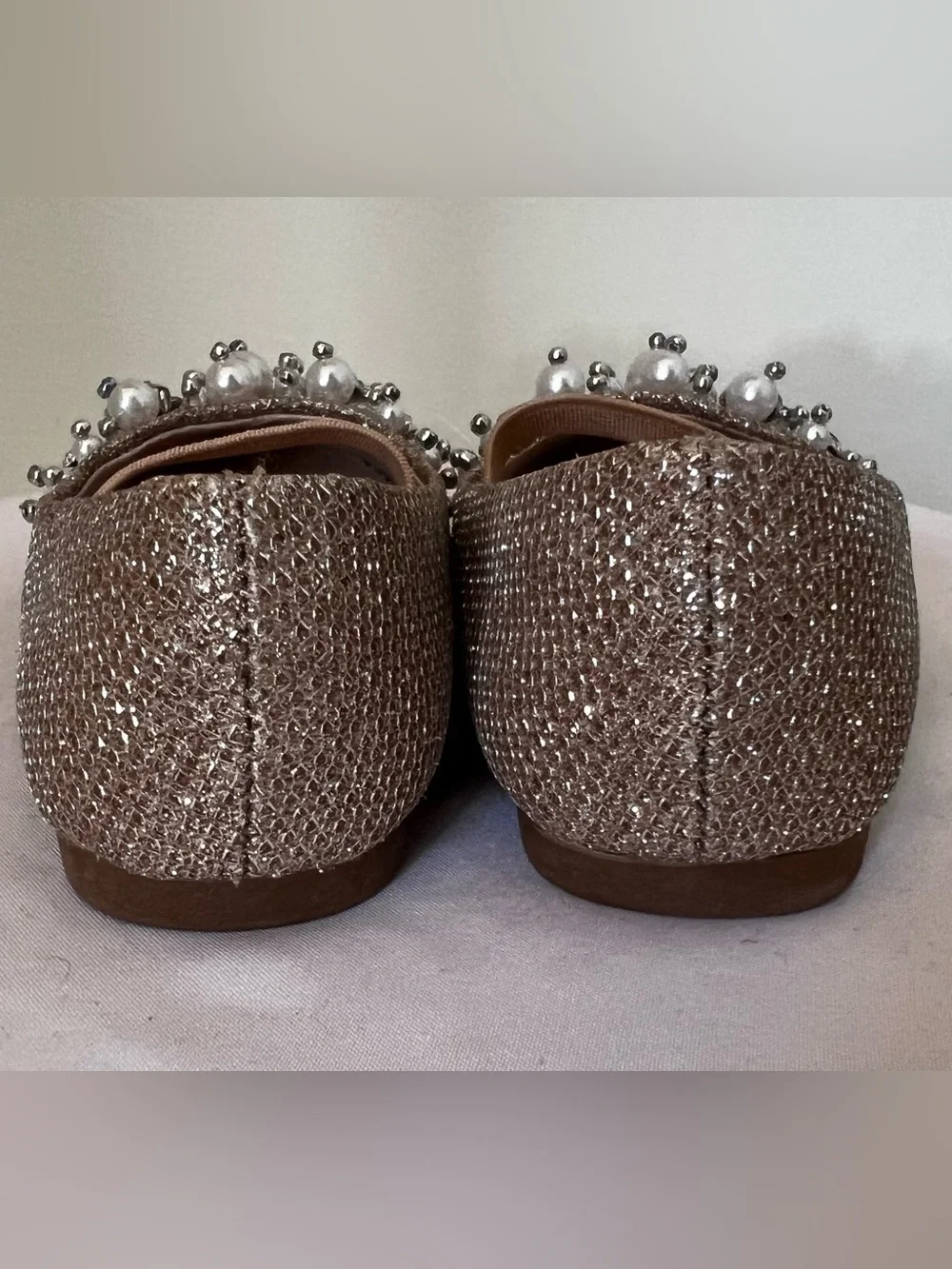 Dream Pairs Gold Glitter Pearl & Crystal Embellished Ballet Flats
